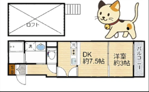 ＼猫と暮らす部屋／in南巽  １DK+ ロフト 画像1